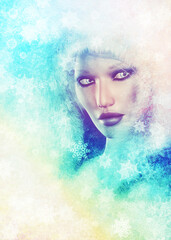 3d woman with snowflakes
