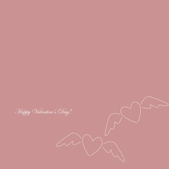 Valentine day card with hearts wings, vector illustration
