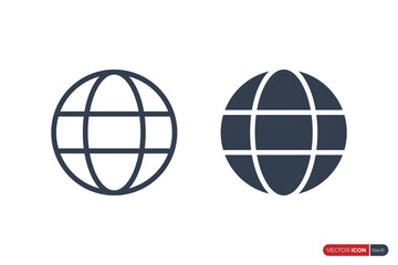 World Globe Icon isolated on White Background. Flat Vector Icon Design Template Element.