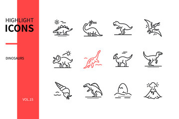 Different dinosaurs - line design style icons set © Boyko.Pictures