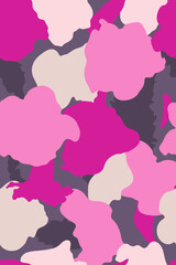 Tropical flowers shape in bright pastel pink theme, flat hand drawn style, cute and simple seamless pattern design