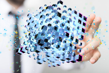 Cloud technology. Polygonal wireframe art looks like constellation