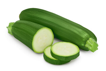 Fresh whole zucchini isolated on white background with clipping path and full depth of field