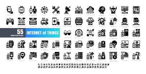 64x64 Pixel Perfect. Internet of Things (IOT). Solid Glyph Icons Vector. for Website, Application, Printing, Document, Poster Design, etc.