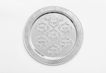 Passover Seder plate on white background