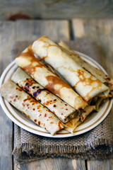 A plate of pancakes in a tube. Pancake week.