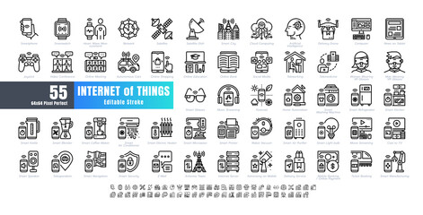 Fototapeta na wymiar 64x64 Pixel Perfect. Internet of Things (IOT). Line Outline and flat Icons Vector. for Website, Application, Printing, Document, Poster Design, etc. Editable Stroke