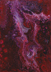 Deep purple red abstract background, poured paint, paint pouring, bubbles