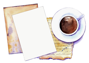 Obraz na płótnie Canvas Coffee cup on vintage paper.