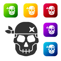 Black Skull icon isolated on white background. Happy Halloween party. Set icons in color square buttons. Vector.