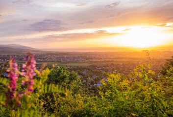 Fototapeta na wymiar Beautiful view of Almaty city, Kazakhstan at sunset
