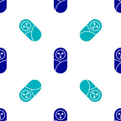 Blue Newborn baby infant swaddled or swaddling icon isolated seamless pattern on white background. Baby kid child wrapped in blanket clothes. Vector.