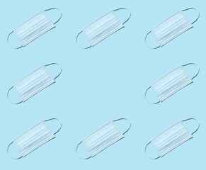 Medical protective mask. On a blue background. With place for text.