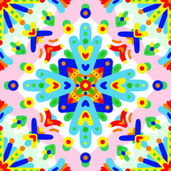 Seamless ornament from bright elements. Vector pattern in maiolica style for fabric, ceramic dishes, mosaic tiles, Mediterranean seamless wallpaper