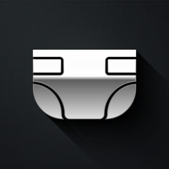 Silver Baby absorbent diaper icon isolated on black background. Long shadow style. Vector.
