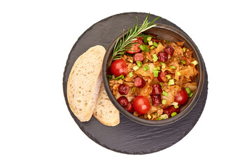 Bigos with sausage, traditional Polish dish, isolated on white background