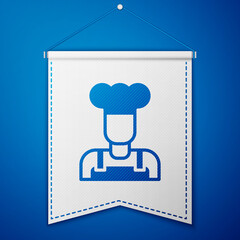 Blue Cook icon isolated on blue background. Chef symbol. White pennant template. Vector.