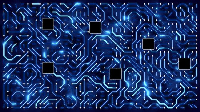 Modern circuit board background with blue glow