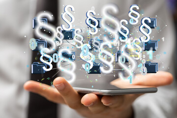 Businessman using 3D rendering digital paragraph law symbol