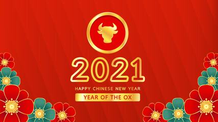 Chinese Happy new year 2021. Happy new year. Year of the Ox Poster.