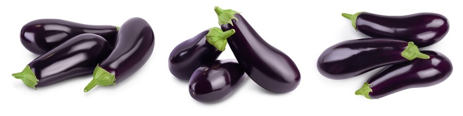 Eggplant or aubergine isolated on white background with clipping path and full depth of field. Set or collection
