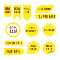 Collection of sales yellow label business promotion banner. Set sales badge for discount product. Special marketing offer yellow label vector illustration