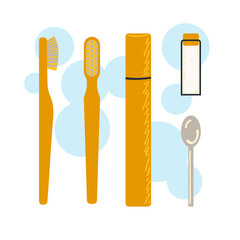 A set of accessories for oral hygiene with a zero waste lifestyle. Vector illustration in a flat style.