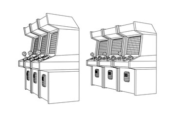 Arcade retro game machine. Wireframe low poly mesh vector illustration.