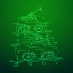 Handcar transportation. Draisine or rail vehicle. Wireframe low poly mesh vector illustration.
