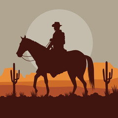 cowboy in horse desert landscape scene