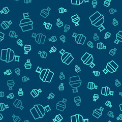 Green line Cake icon isolated seamless pattern on blue background. Happy Birthday. Vector.