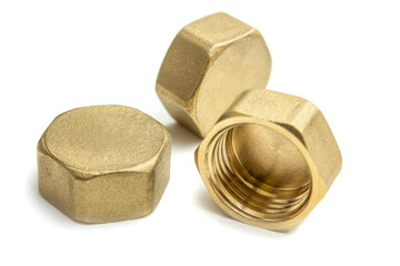 New brass yellow G floor of inch tube caps, on white background