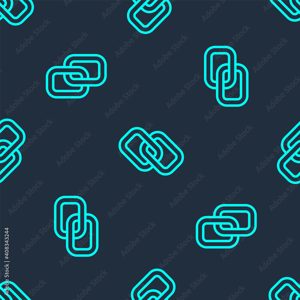 Poster green line chain link icon isolated seamless pattern on blue background. link single. hyperlink chai