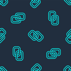 Green line Chain link icon isolated seamless pattern on blue background. Link single. Hyperlink chain symbol. Vector.