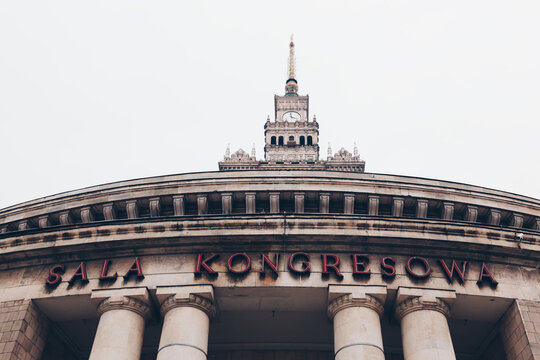 WARSAW, POLAND - Mar, 2018 The Sala Kongresowa of the Palace of Science and Culture in the city center