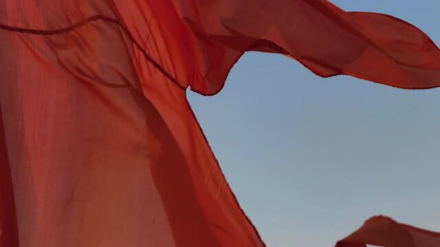Saffron (Orange) Hindu Flag Floating On The Wind With A Blue Sky Background, Maharashtra India Marathi - 4K 60fps