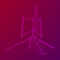 Darrieus wind turbine. Windmill generator wireframe low poly mesh. Vector illustration