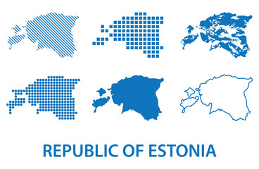 map of Republic of Estonia - vector set of silhouettes in different patterns