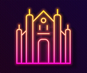 Glowing neon line Milan Cathedral or Duomo di Milano icon isolated on black background. Famous landmark of Milan, Italy. Vector.