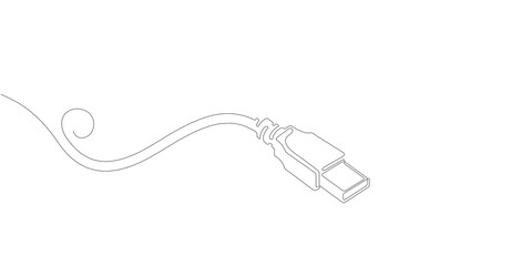 USB data cable one line drawing .Technological concept .Computer wire.Vector illustration .