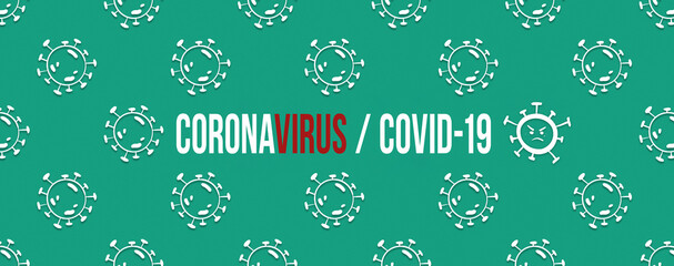 Coronavirus banner, COVID-19 illustration in form of seamless pattern, virus under microscope, background for websites