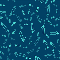 Green line Fountain pen nib icon isolated seamless pattern on blue background. Pen tool sign. Vector.