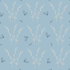 Cute seamless vector pattern backround illustration with branches and leaves