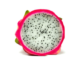 Dragon fruit  cut in half isolated on white ground.