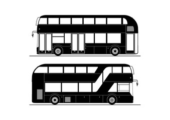 Double decker bus. Modern double decker bus silhouettes. Side view. Flat vector. - 408348677