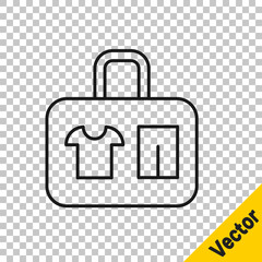 Black line Suitcase for travel icon isolated on transparent background. Traveling baggage sign. Travel luggage icon. Vector.