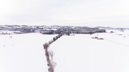 Bach in verschneiter Landschaft