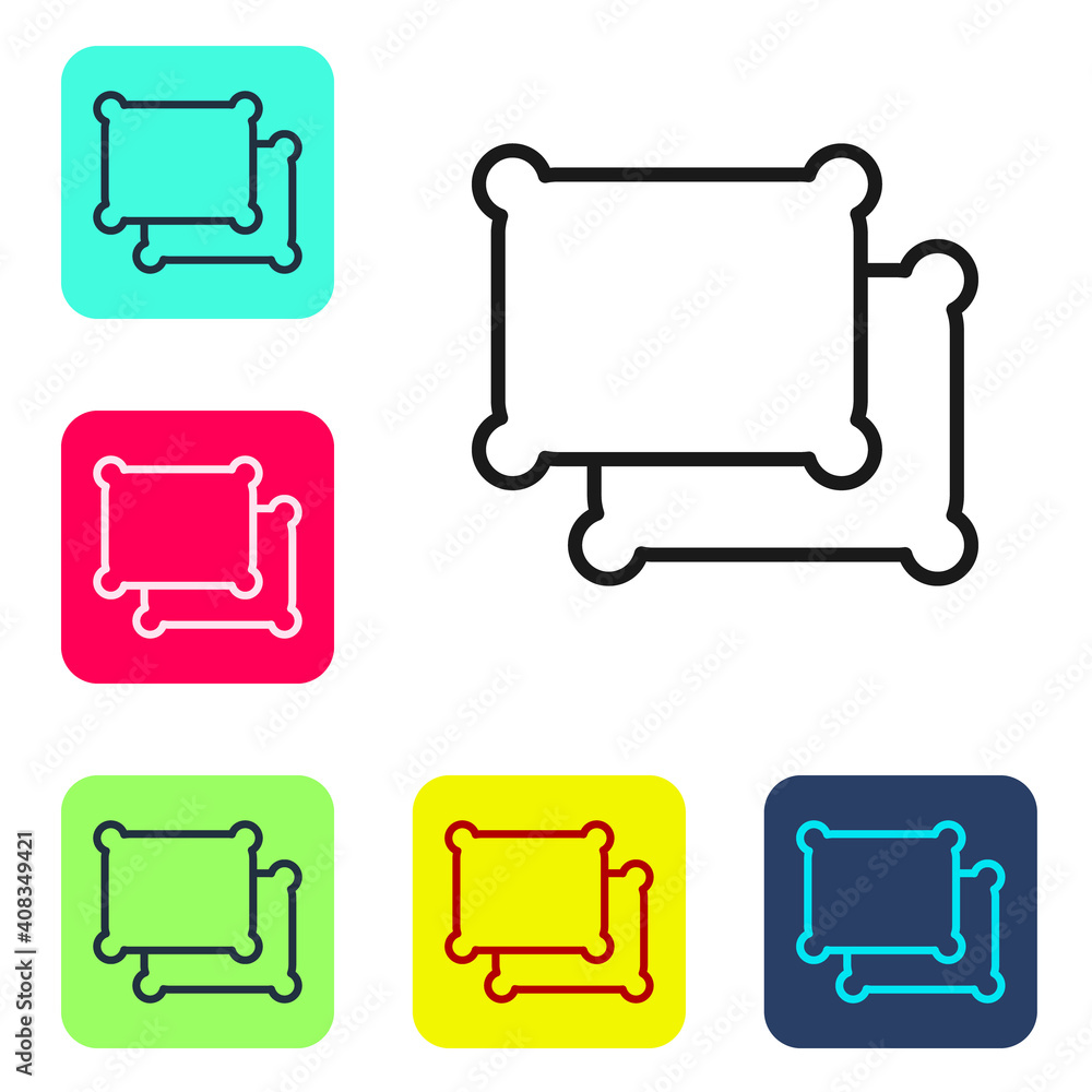 Poster black line rectangular pillow icon isolated on white background. cushion sign. set icons in color sq