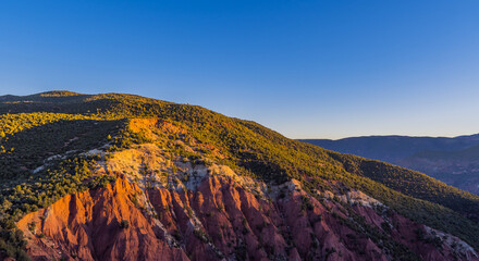 Panoramic view of landscapes of the Atlas Mountains in Morocco at sunrise