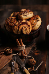 Vertical shot of a vase full of tasty biscuits near some decorations